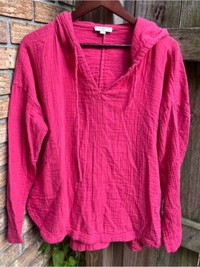 LOFT Faded Red Gauze Hooded Pullover 100% Cotton